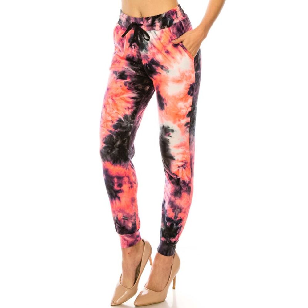 World of Leggings Buttery Smooth Coral Tie Dye Joggers